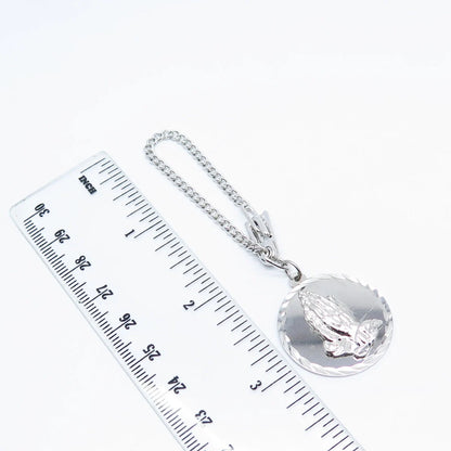 925 Sterling Silver Vintage Hands In Prayer Cable Key Chain