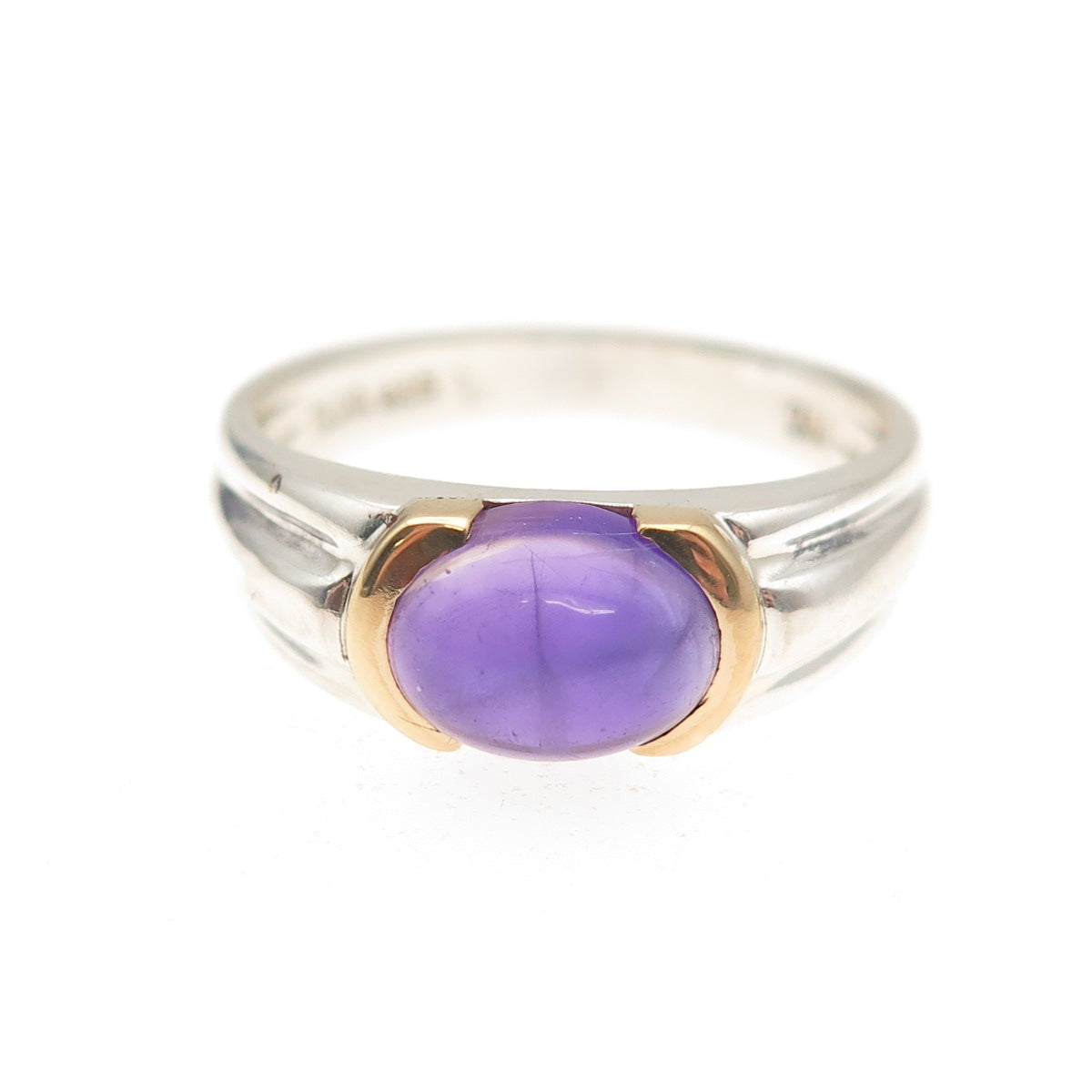 Tiffany & Co. 925 Sterling Silver 18K Gold Vintage Real Amethyst Ring Size 6.75