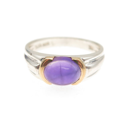 Tiffany & Co. 925 Sterling Silver 18K Gold Vintage Real Amethyst Ring Size 6.75