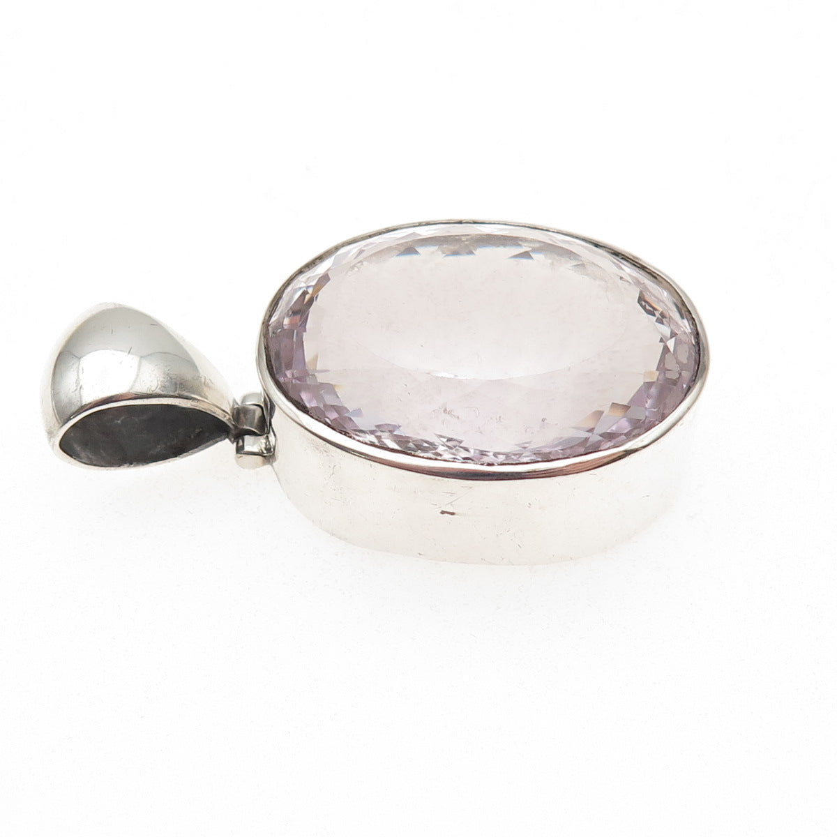 925 Sterling Silver Vintage Real Oval-Cut Amethyst Pendant