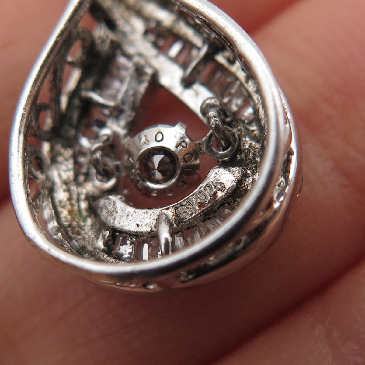 925 Sterling Real Round Tapered Baguette-Cut Diamond Infinity Mini Slide Pendant