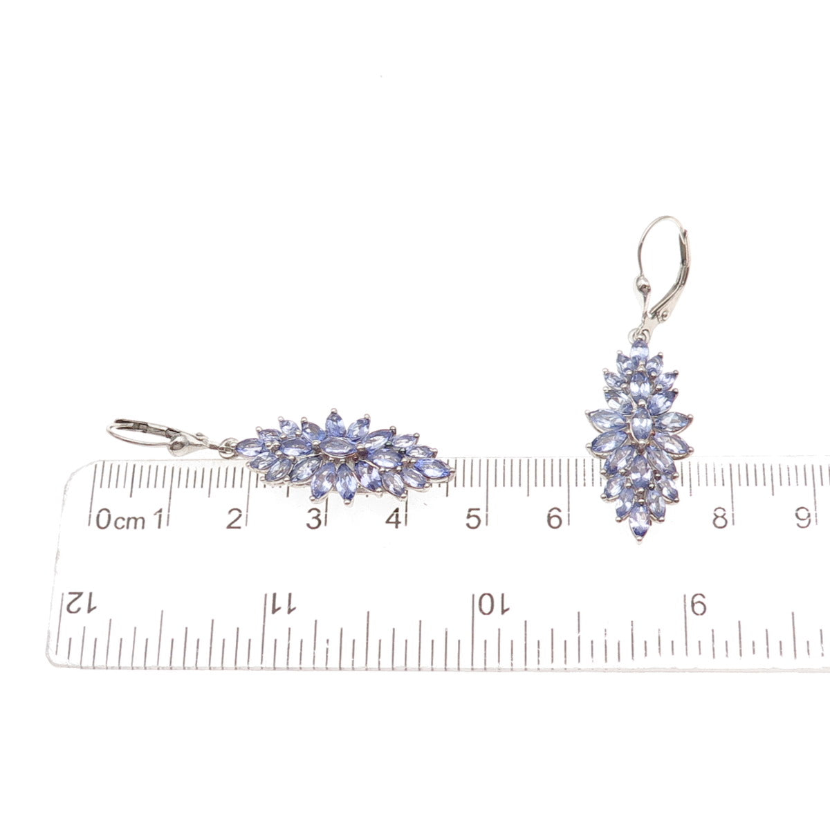 D'Joy 925 Sterling Silver Real Marquise-Cut Tanzanite Cluster Dangle Earrings
