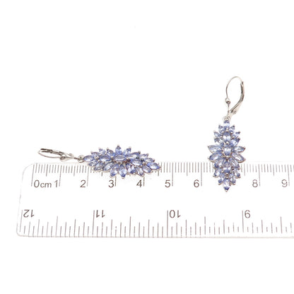 D'Joy 925 Sterling Silver Real Marquise-Cut Tanzanite Cluster Dangle Earrings