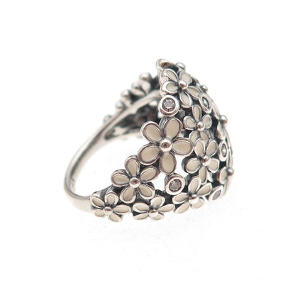 Pandora 925 Sterling Silver Enamel & C Z Darling Daisy Bouquet Ring Size 5.25
