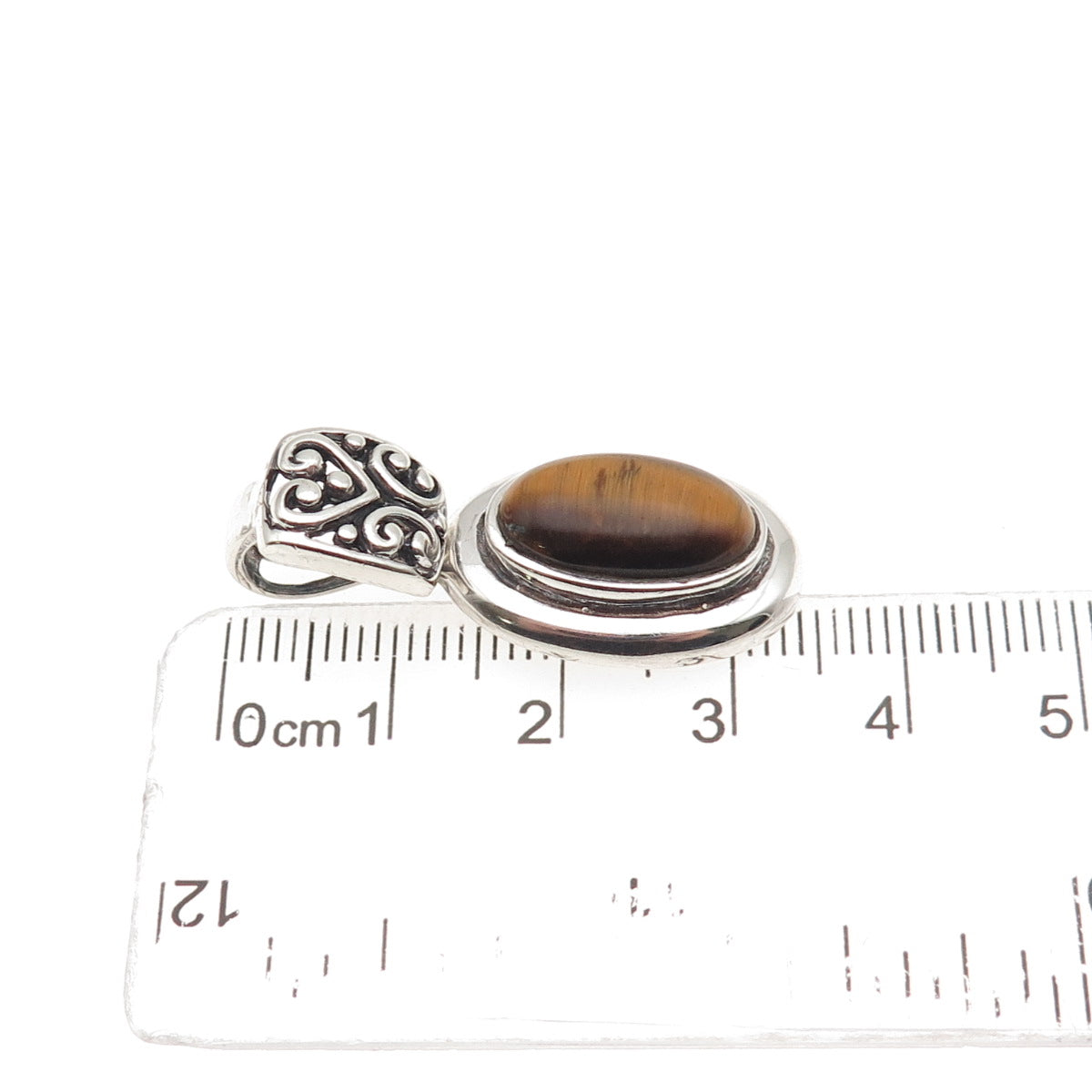 SX Sally C 925 Sterling Silver Vintage Real Tiger Eye Oxidized Charm Pendant