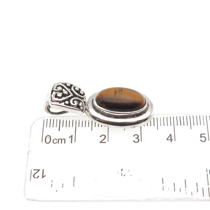 SX Sally C 925 Sterling Silver Vintage Real Tiger Eye Oxidized Charm Pendant