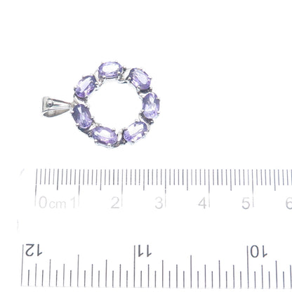925 Sterling Silver Real Oval-Cut Amethyst Circle Minimalist Pendant