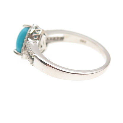 Chuck Clemency 925 Sterling Silver Real Turquoise & White Topaz Ring Size 8.25