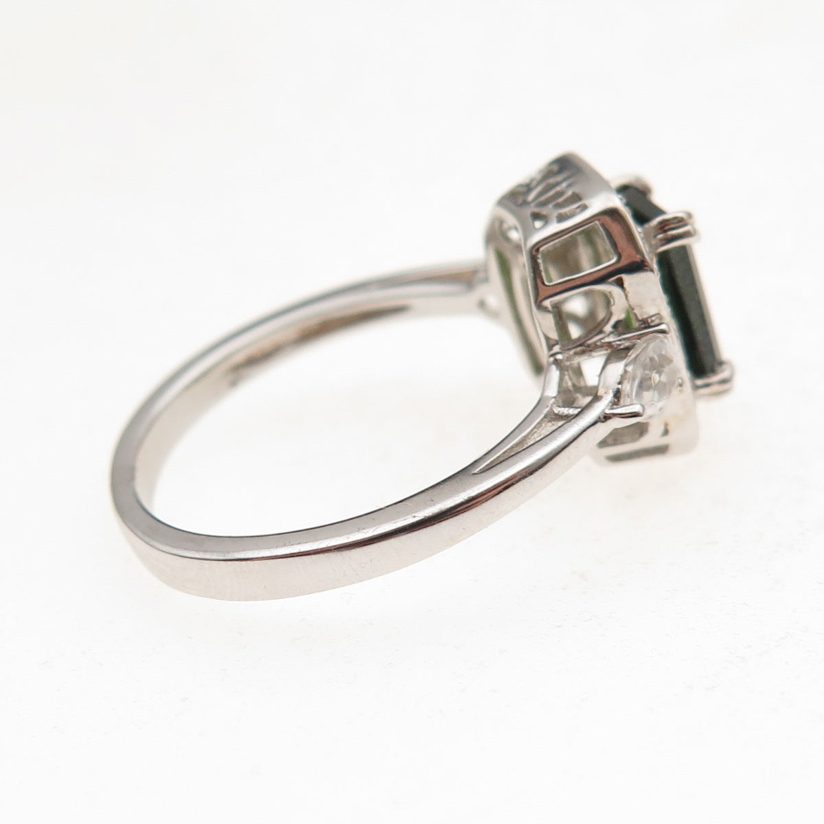925 Sterling Silver Real Chrome Diopside & White Topaz Ring Size 8