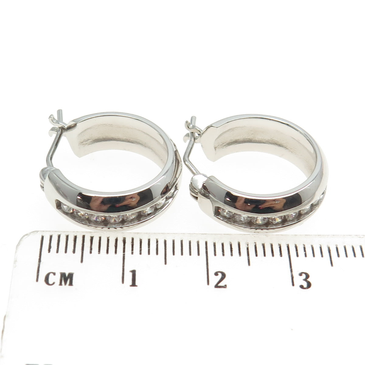 925 Sterling Silver Round-Cut C Z Hoop Earrings