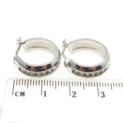 925 Sterling Silver Round-Cut C Z Hoop Earrings