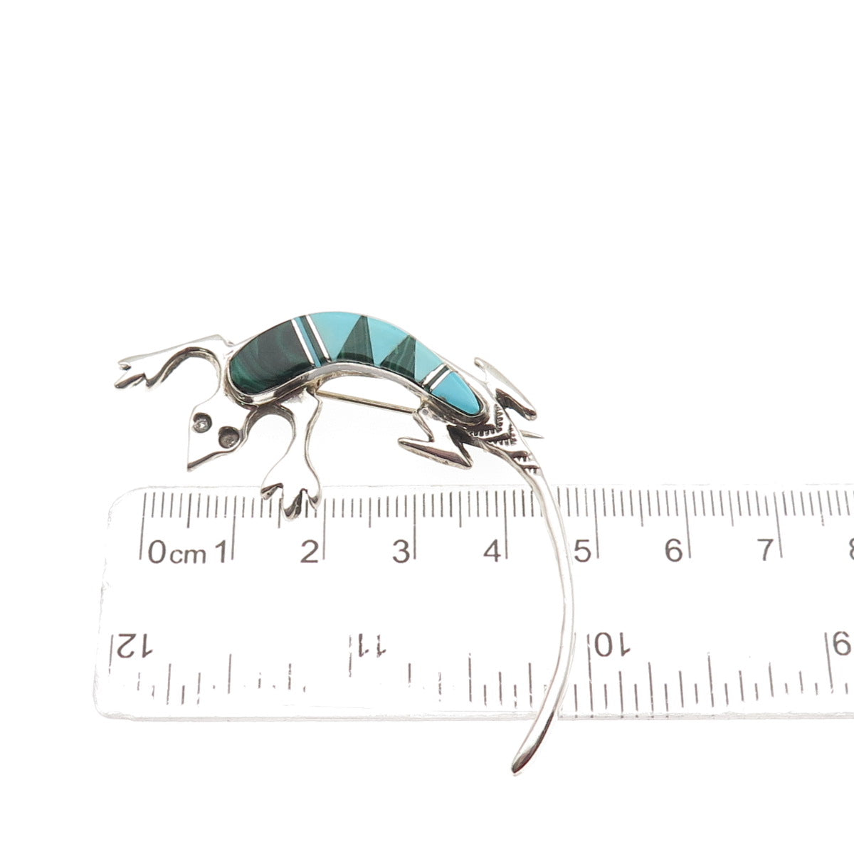 Arnold Maloney Navajo Old Pawn 925 Sterling Turquoise & Malachite Lizard Brooch