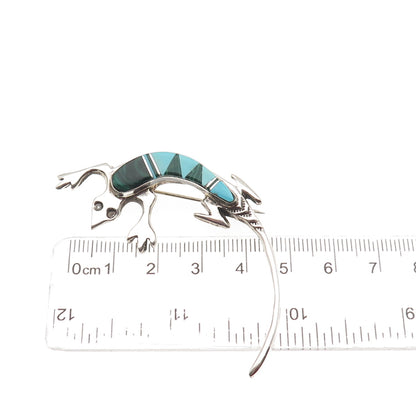 Arnold Maloney Navajo Old Pawn 925 Sterling Turquoise & Malachite Lizard Brooch