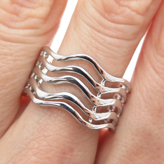 925 Sterling Silver Modernist 5-Row Wavy Band Ring Size 9.5