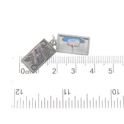 WELLS 925 Sterling Silver Antique Enamel "Happy Birthday" Floral Cake Pendant