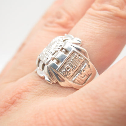 925 Sterling Silver Vintage Wide Tribal Ring Size 8.25