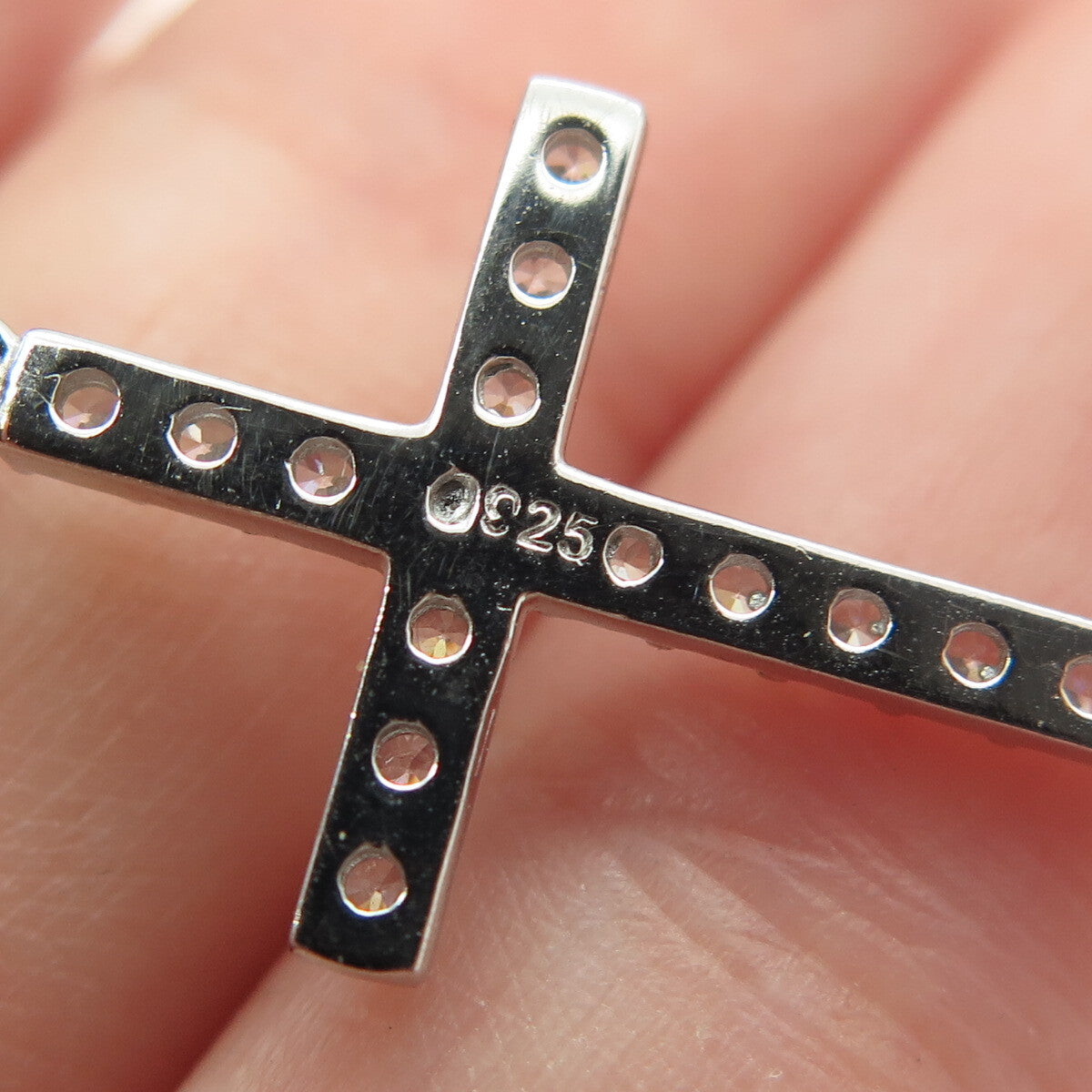 925 Sterling Silver Italy Round-Cut C Z Cross Cable Chain Necklace 16"