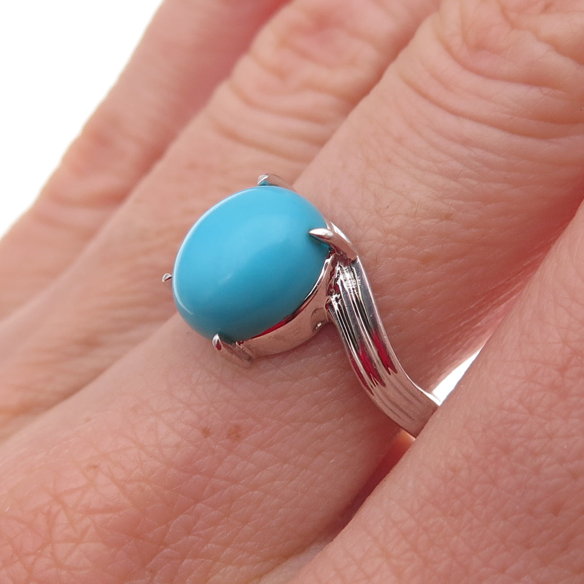 925 Sterling Silver Real Sleeping Beauty Turquoise Bypass Ring Size 7.25
