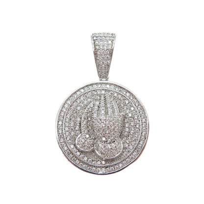 925 Sterling Silver Round-Cut C Z Prayer Hands Sparkle Charm Pendant