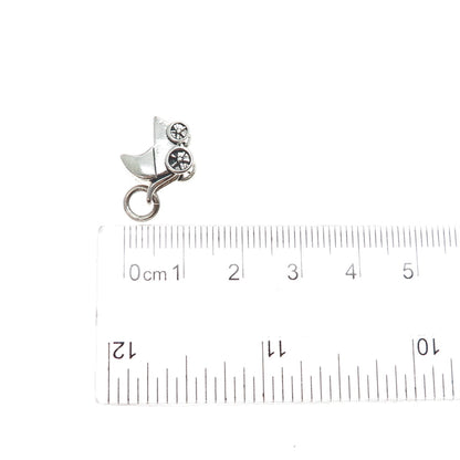 925 Sterling Silver Vintage Baby Stroller Minimalist 3D Charm Pendant