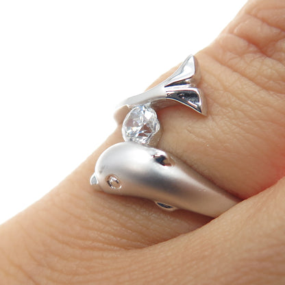 925 Sterling Silver RSC Round-Cut C Z Dolphin Ring Size 4.75