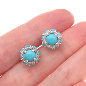 Chuck Clemency 925 Sterling Silver Real Turquoise & White Topaz Stud Earrings