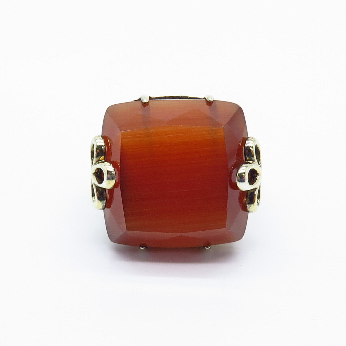925 Sterling Silver Gold Plated Fiber Optic Cat's Eye Gem Square Ring Size 8