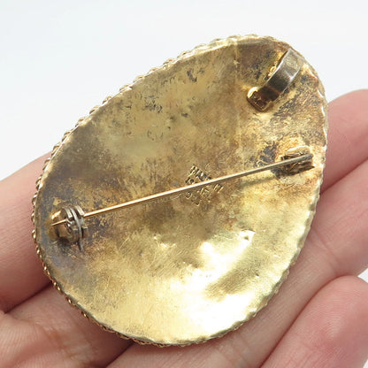 925 Sterling Silver Gold Plated Vintage Israel Eilat & Quartz Pin Brooch/Pendant