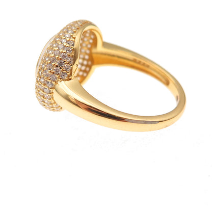 925 Sterling Silver Gold Plated Green & White C Z Ring Size 7