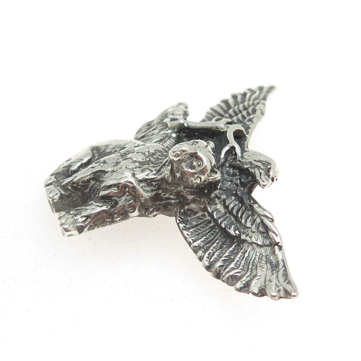 SHUBE 925 Sterling Silver Vintage American Eagle & Bear Pin Brooch