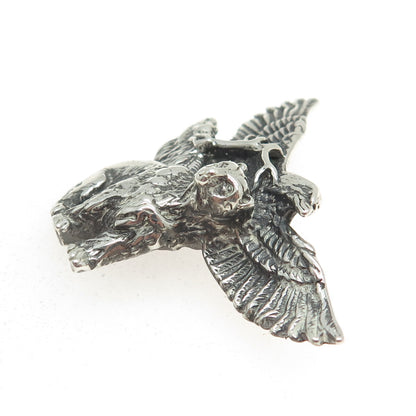SHUBE 925 Sterling Silver Vintage American Eagle & Bear Pin Brooch