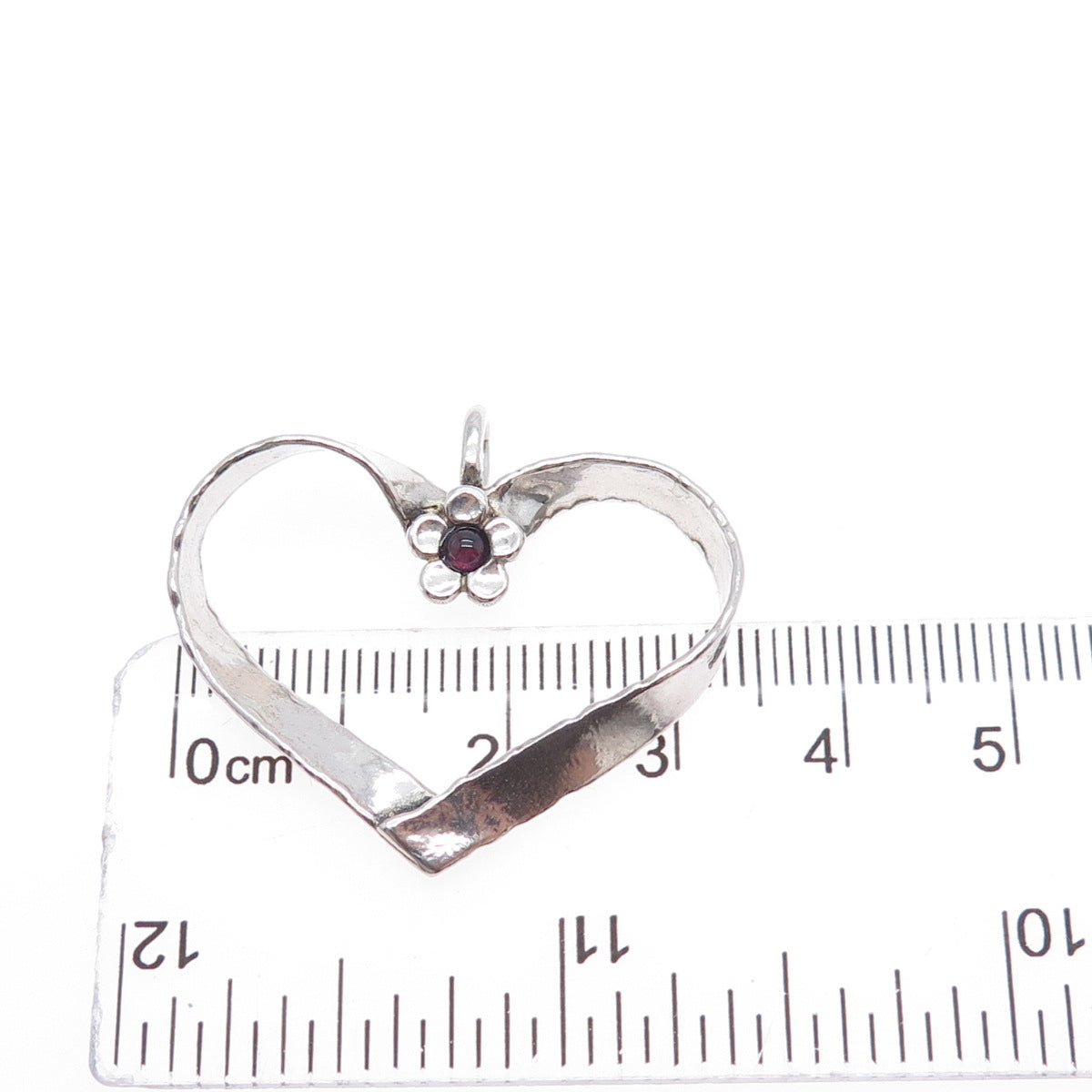 DIDAE 925 Sterling Silver Vintage Real Rhodolite Modernist Flower Heart Pendant