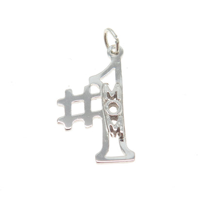 BEAU 925 Sterling Silver Vintage Number One Mom Minimalist Charm Pendant