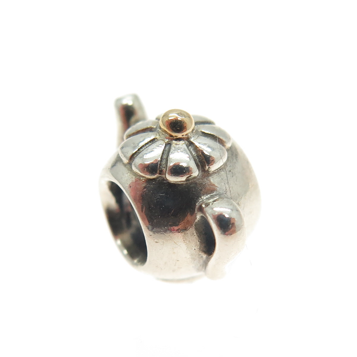 PANDORA 14K Gold & 925 Sterling Silver Vintage Teapot Bead Charm