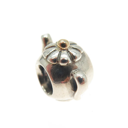 PANDORA 14K Gold & 925 Sterling Silver Vintage Teapot Bead Charm