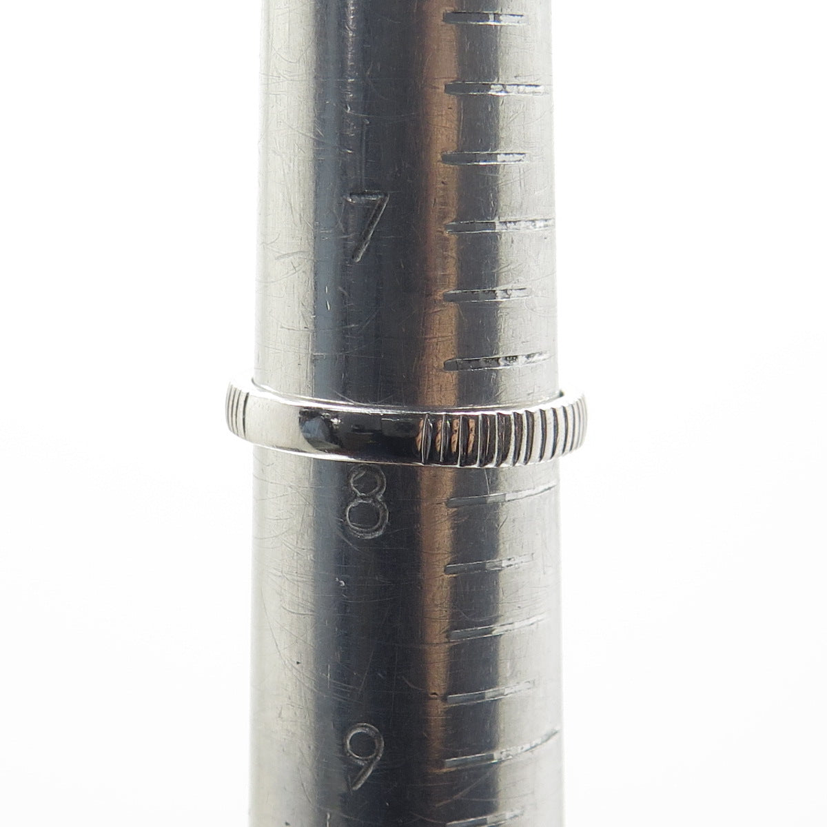 925 Sterling Silver Real Checkered Red Garnet Gemstone Ribbed Ring Size 8