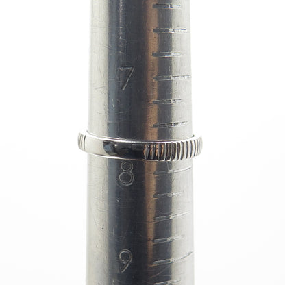 925 Sterling Silver Real Checkered Red Garnet Gemstone Ribbed Ring Size 8