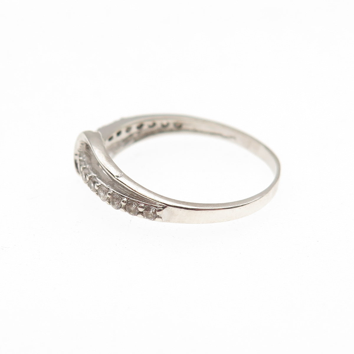 925 Sterling Silver Round-Cut C Z Wavy Ring Size 7.5