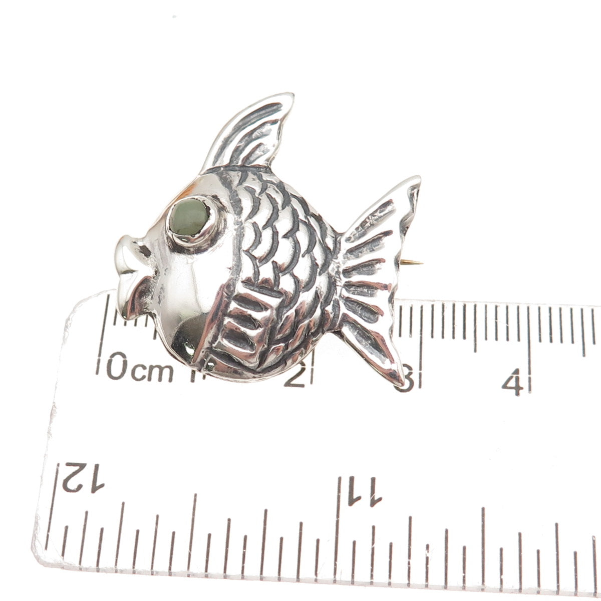 925 Sterling Silver Vintage Mexico Real Turquoise Fish Oxidized Pin Brooch