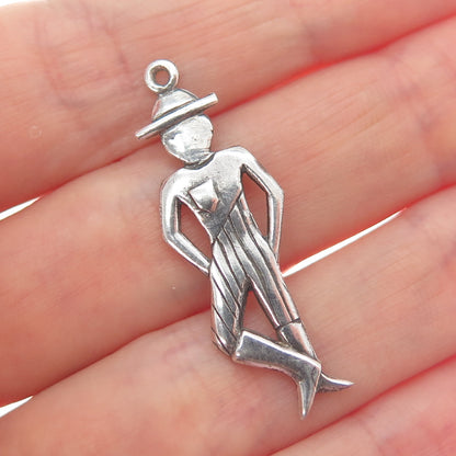 925 Sterling Silver Vintage Dancer Oxidized Charm Pendant