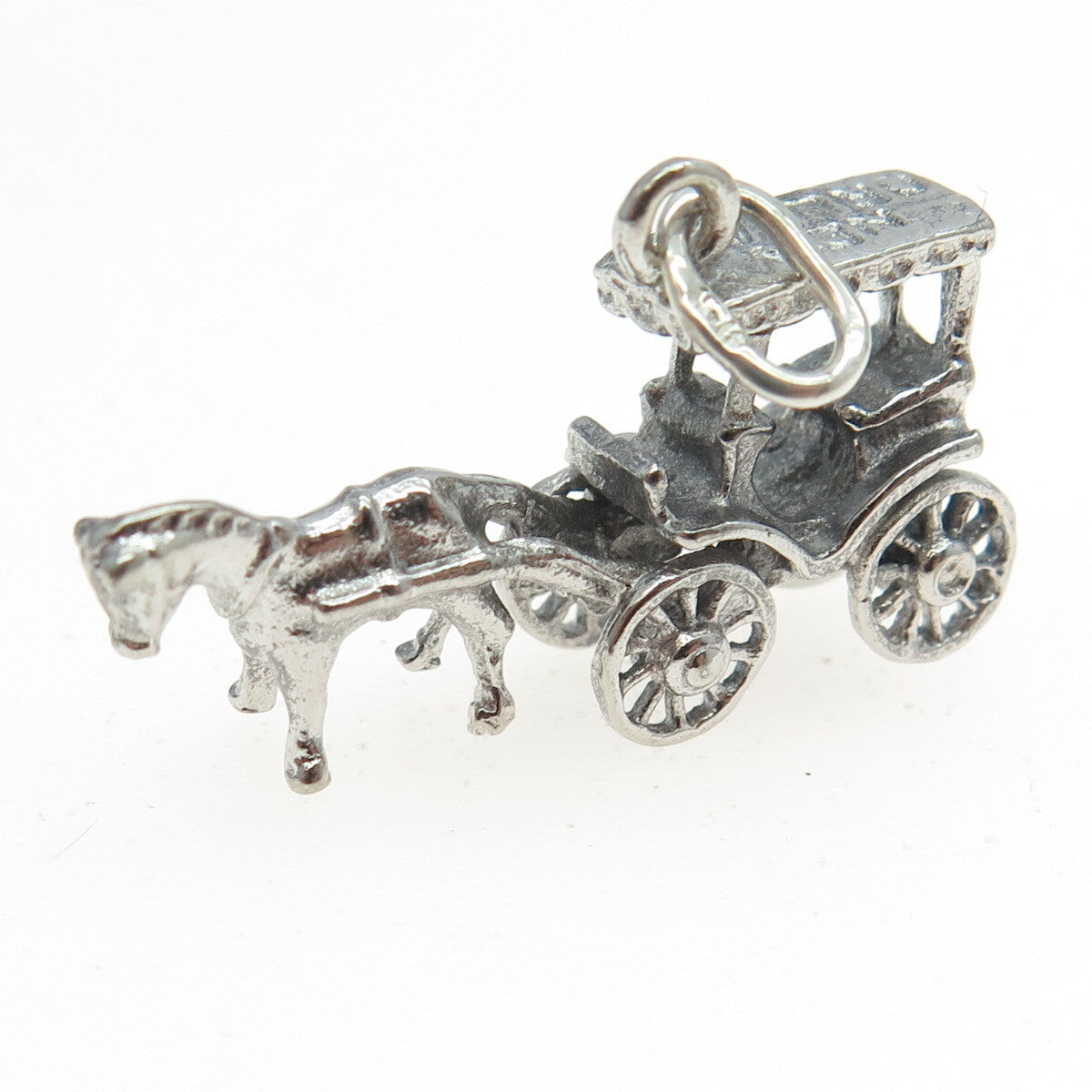 925 Sterling Silver Antique Art Deco "New Orleans" Horse Carriage 3D Pendant