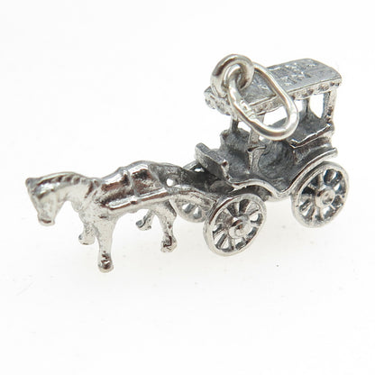 925 Sterling Silver Antique Art Deco "New Orleans" Horse Carriage 3D Pendant