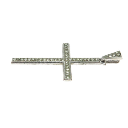 925 Sterling Silver Antique Art Deco Real Marcasite Cross Pendant