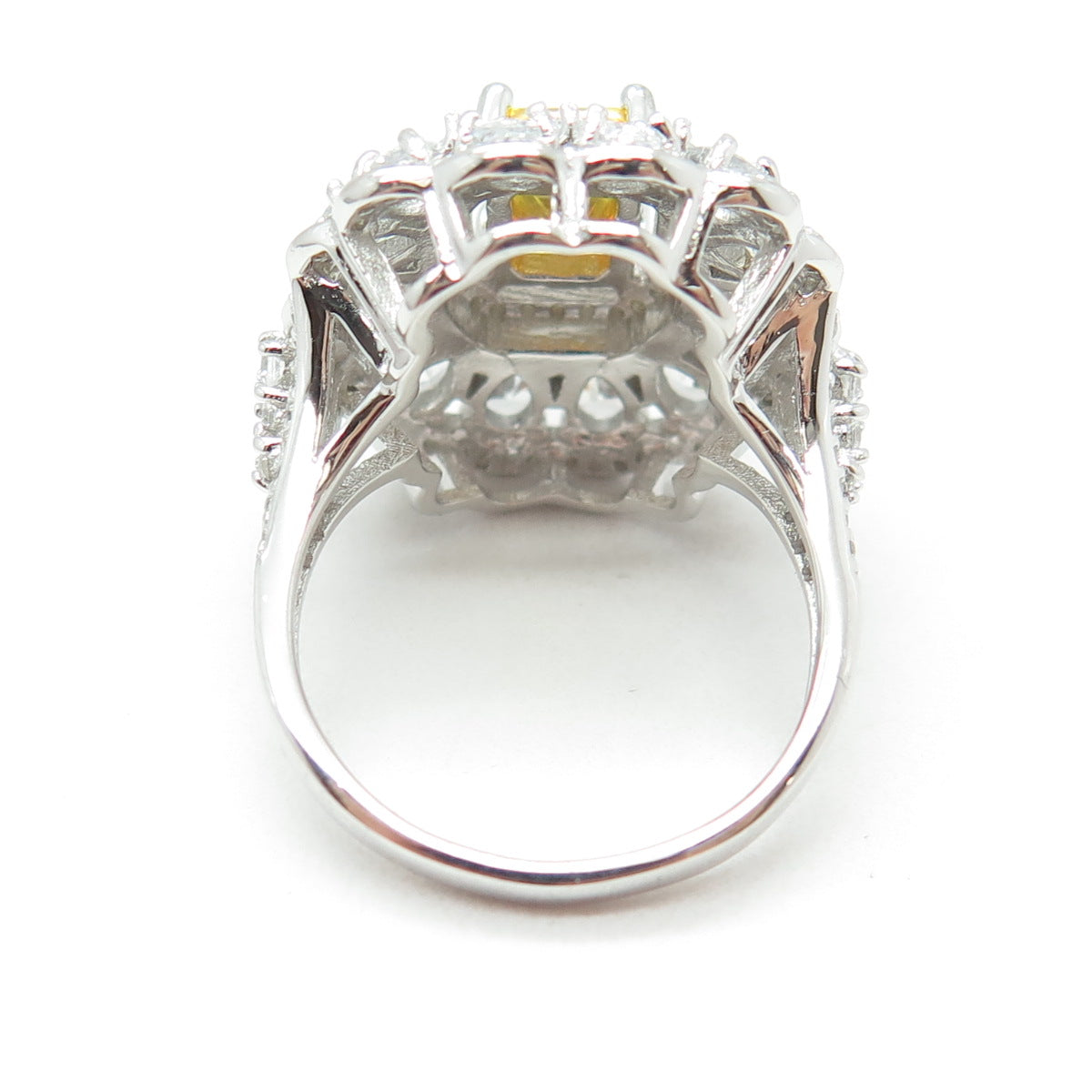 925 Sterling Silver Nano Citrine & Multi-Cut C Z Ring Size 8