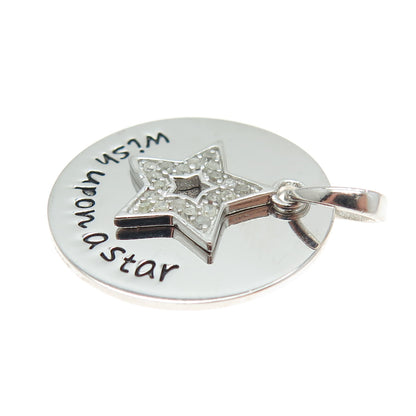 HAN 925 Sterling Silver Real Round-Cut Diamond "Wish Upon A Star" Pendant