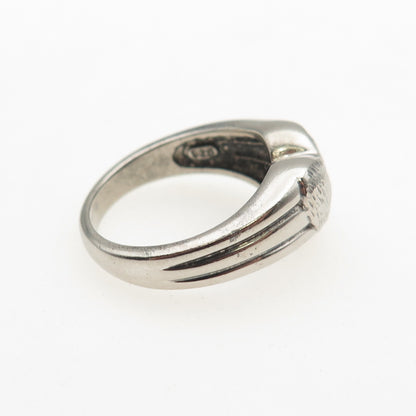 925 Sterling Silver Vintage Modernist Heart Oxidized Ring Size 7