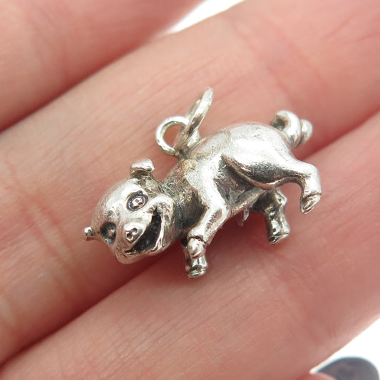 925 Sterling Silver Vintage Pig Minimalist 3D Charm Pendant