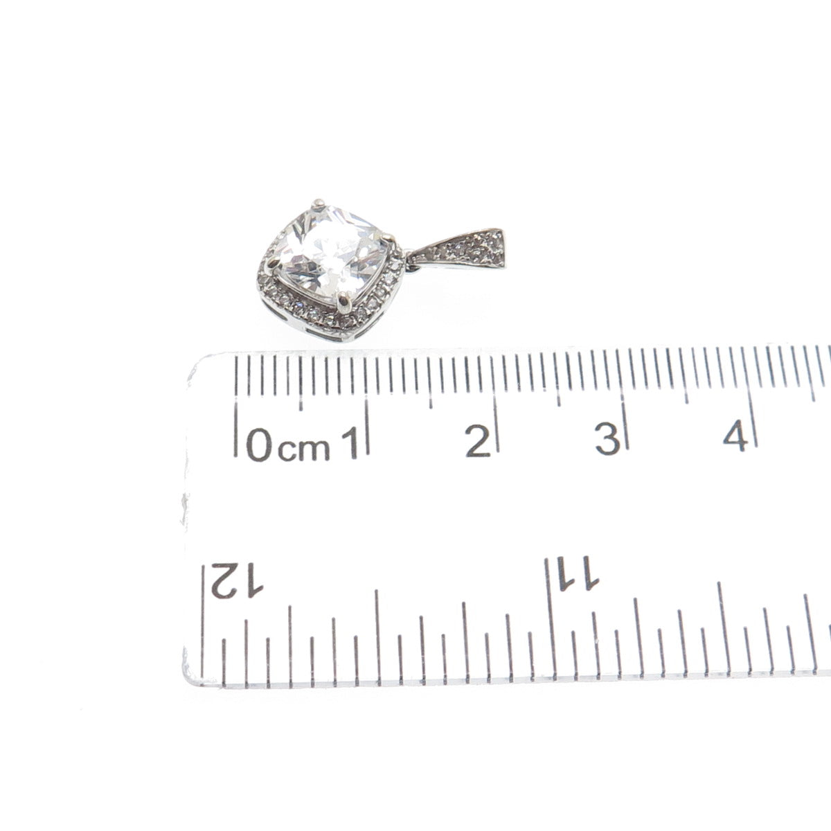 925 Sterling Silver Cushion & Round-Cut C Z Minimalist Charm Pendant