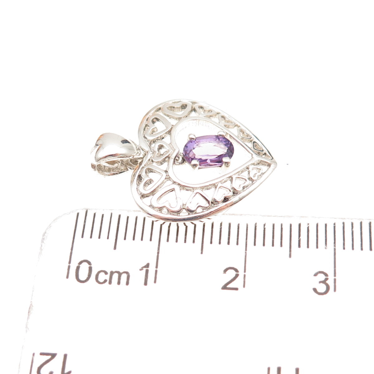 925 Sterling Silver Vintage Real Oval-Cut Amethyst Heart Charm Pendant