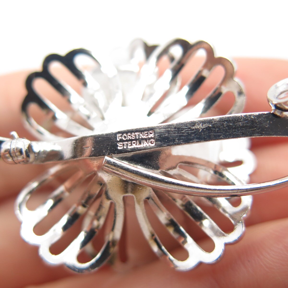 925 Sterling Silver Vintage Forstner Floral Pin Brooch